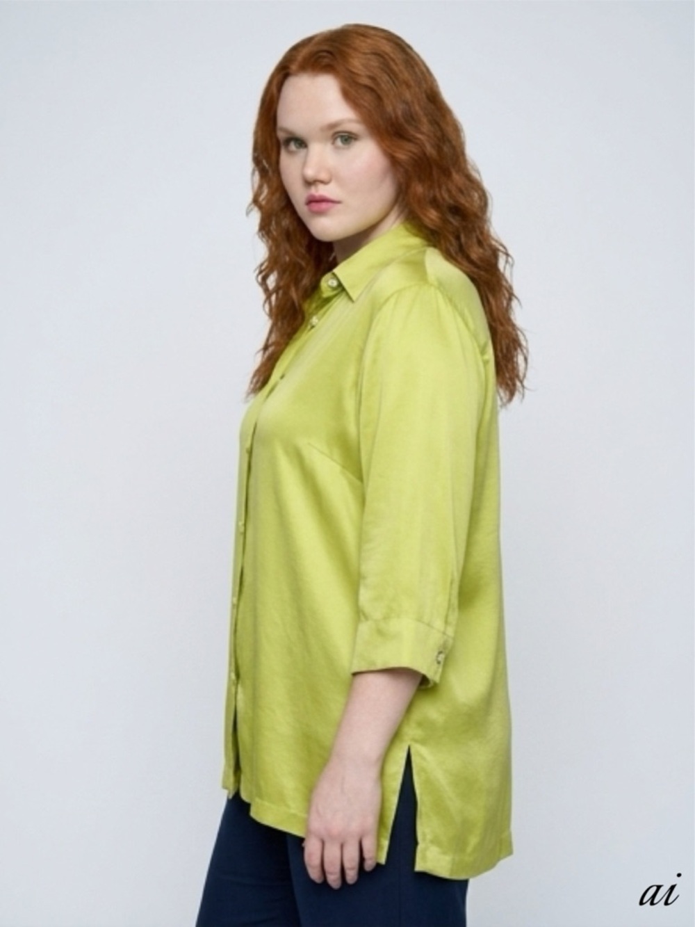 Karen Arnold Silk Button Down Green Blouse Size 1X